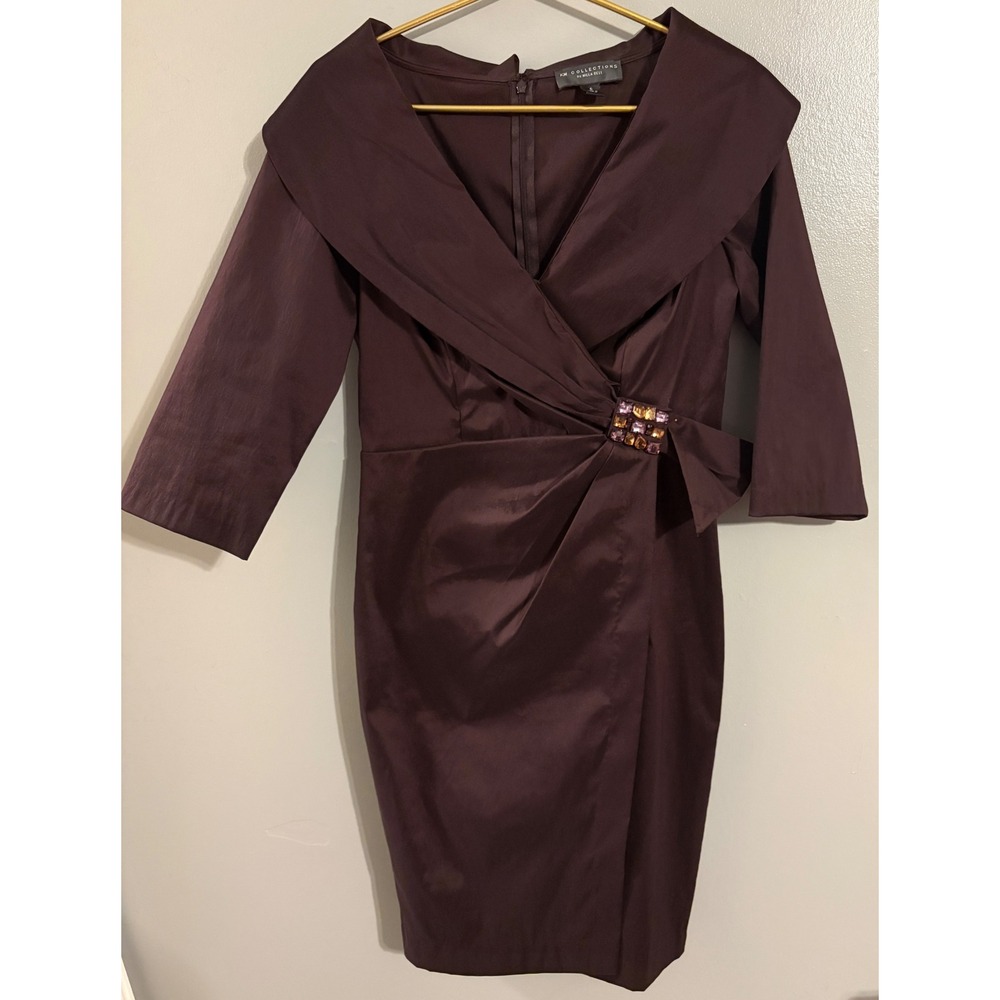 KM Collections Milla Bell Portrait Collar Jeweled Cocktail Dress Plum 6
